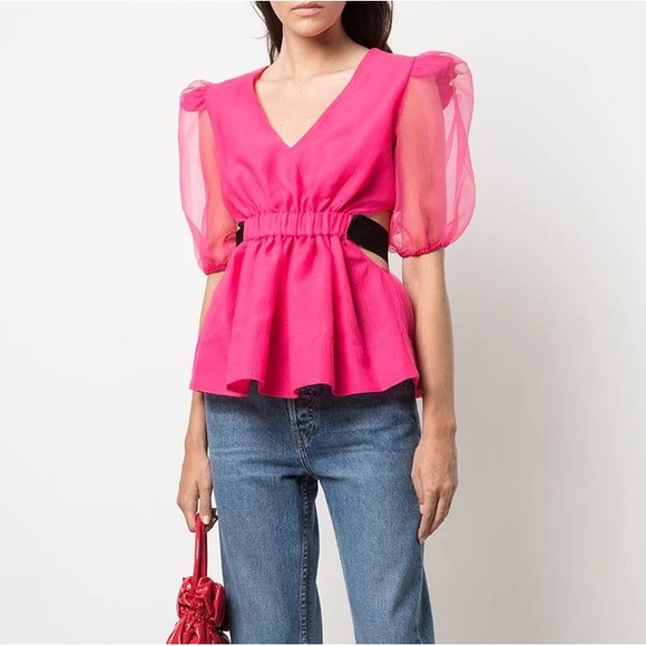 Cynthia Rowley Tops - Cynthia Rowley Pink Grace Organza Cut-out tie back top XS NWT
